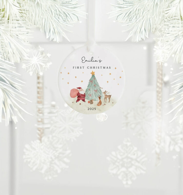 Baby’s First Christmas Decoration – Personalized Keepsake Ceramic Ornament