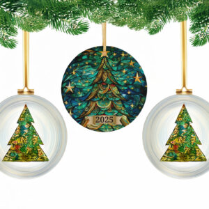 Christmas Tree Ornament 2025 – Stained Glass Holiday Decoration US