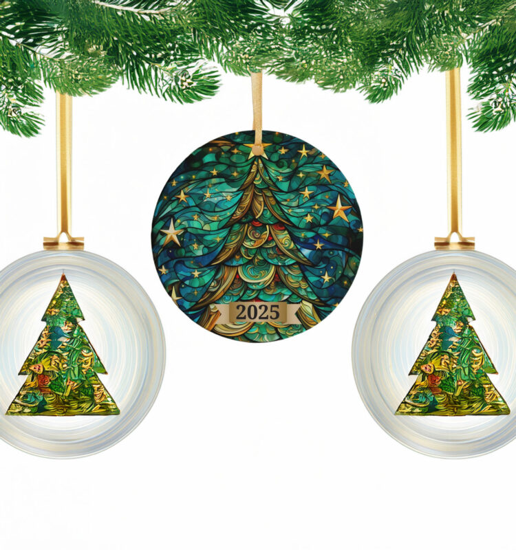 Christmas Tree Ornament 2025 – Stained Glass Holiday Decoration US