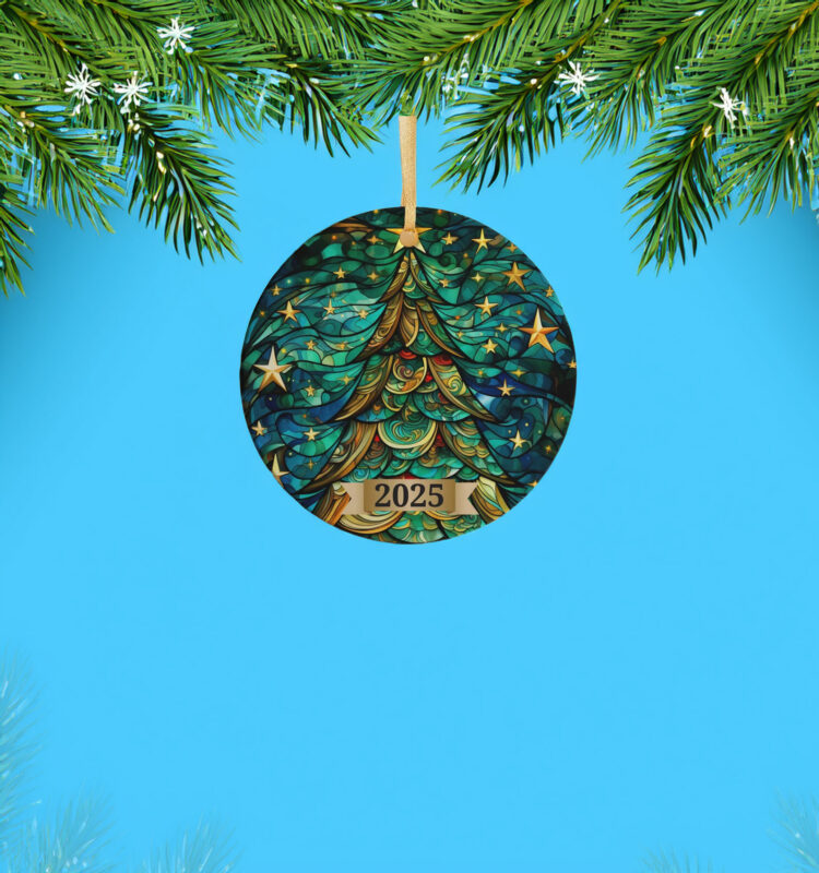 Christmas Tree Ornament 2025 – Stained Glass Holiday Decoration US