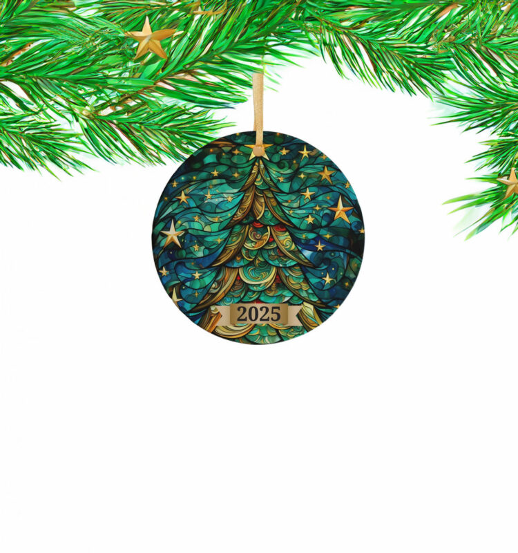 Christmas Tree Ornament 2025 – Stained Glass Holiday Decoration US