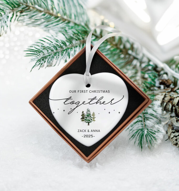 First Christmas Together Ornament – Personalized Couples Ornament for Engaged or Newlyweds