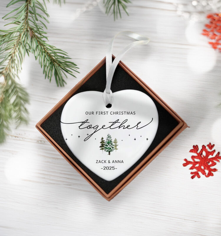 First Christmas Together Ornament – Personalized Couples Ornament for Engaged or Newlyweds