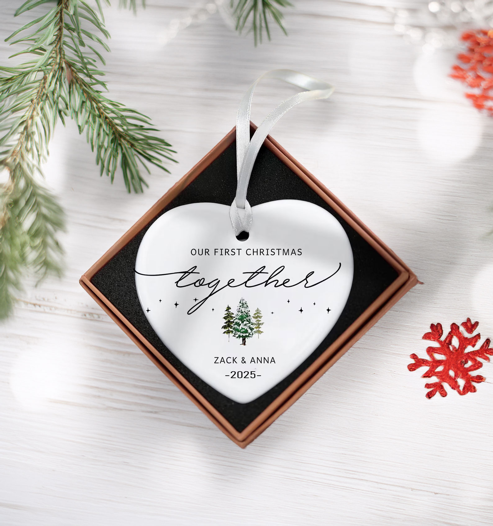 First Christmas Together Ornament – Personalized Couples Ornament for Engaged or Newlyweds