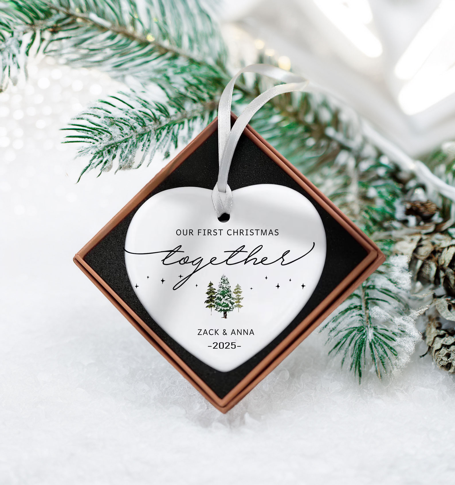 First Christmas Together Ornament – Personalized Couples Ornament for Engaged or Newlyweds