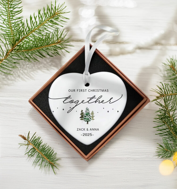 First Christmas Together Ornament – Personalized Couples Ornament for Engaged or Newlyweds