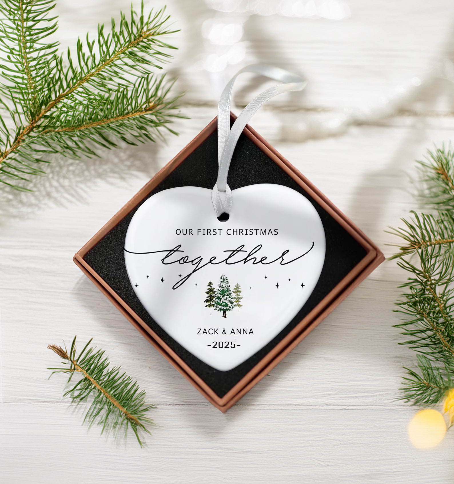 First Christmas Together Ornament – Personalized Couples Ornament for Engaged or Newlyweds