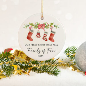 Our First Christmas As A Four Ornament – Baby & Pet Family Keepsake Gift
