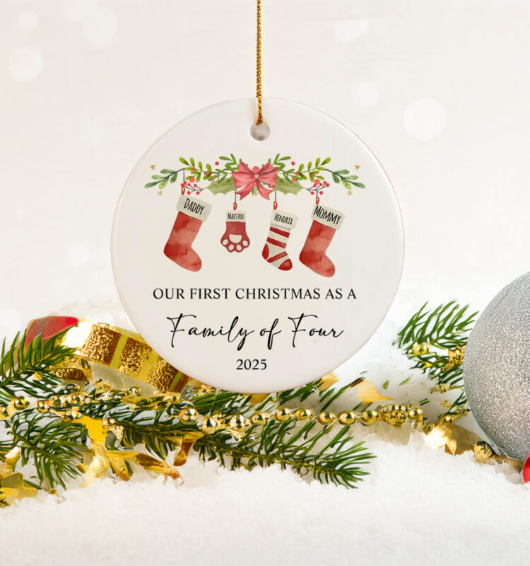 Our First Christmas As A Four Ornament – Baby & Pet Family Keepsake Gift