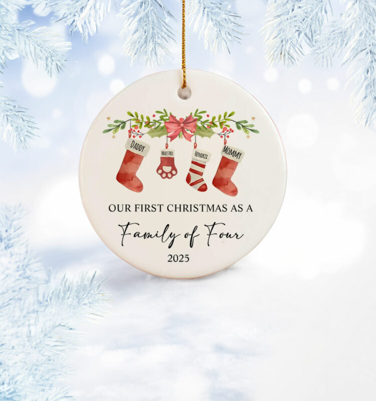 Our First Christmas As A Four Ornament – Baby & Pet Family Keepsake Gift