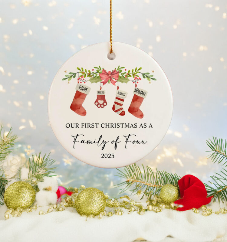 Our First Christmas As A Four Ornament – Baby & Pet Family Keepsake Gift