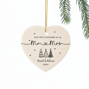 Personalised Mr & Mrs Keepsake Ornament – First Christmas Married Gift for Couples