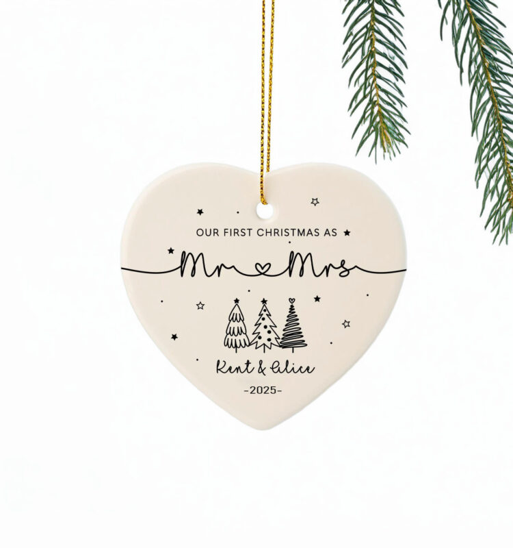 Personalised Mr & Mrs Keepsake Ornament – First Christmas Married Gift for Couples