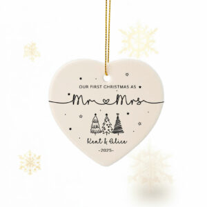 Personalised Mr & Mrs Keepsake Ornament – First Christmas Married Gift for Couples