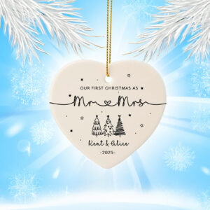 Personalised Mr & Mrs Keepsake Ornament – First Christmas Married Gift for Couples