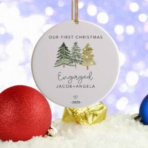 Personalized Engagement Ornament – Holiday Ceramic Keepsake for Couples