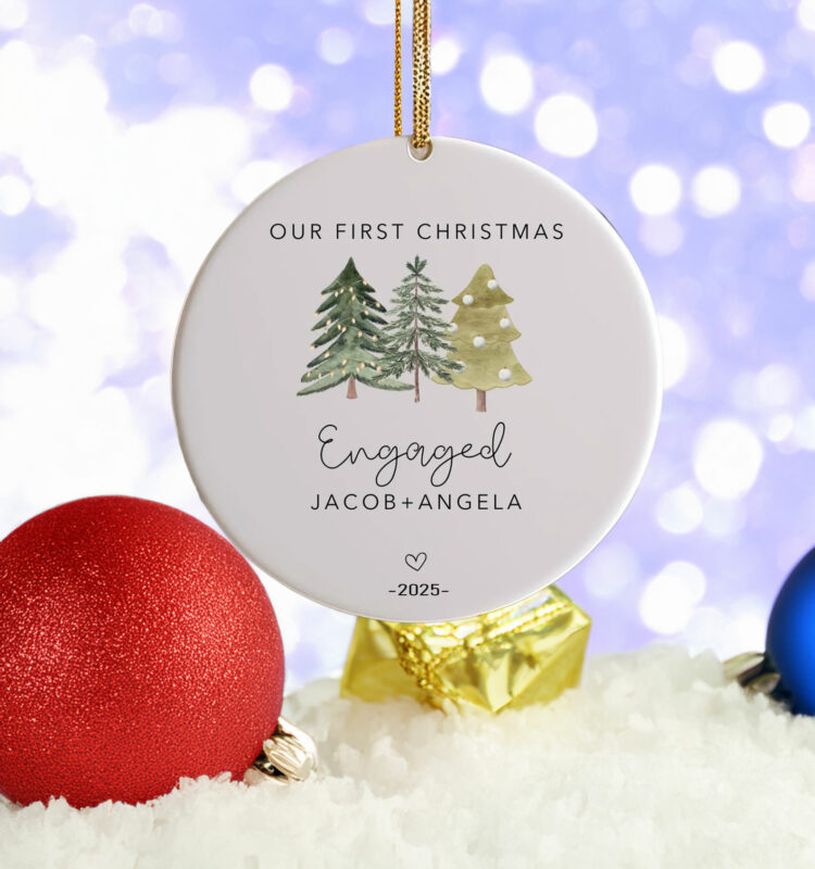 Personalized Engagement Ornament – Holiday Ceramic Keepsake for Couples