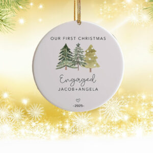 Personalized Engagement Ornament – Holiday Ceramic Keepsake for Couples
