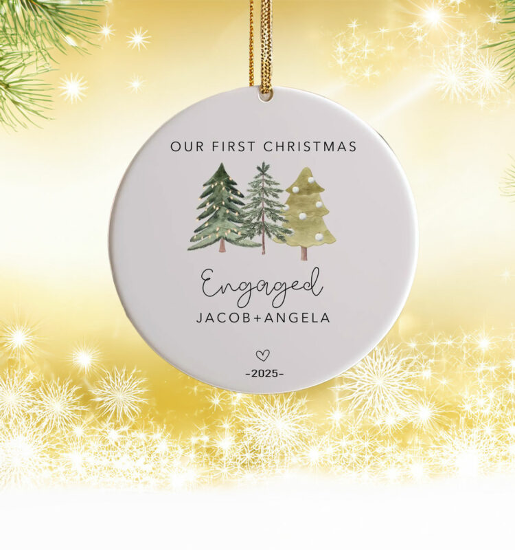 Personalized Engagement Ornament – Holiday Ceramic Keepsake for Couples