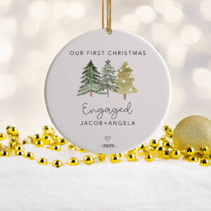 Personalized Engagement Ornament – Holiday Ceramic Keepsake for Couples