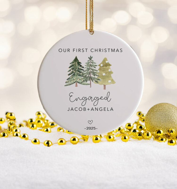 Personalized Engagement Ornament – Holiday Ceramic Keepsake for Couples