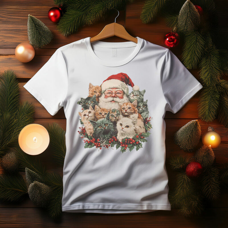 Retro Santa Claus & Kittens Christmas Winter 90s Sweatshirt