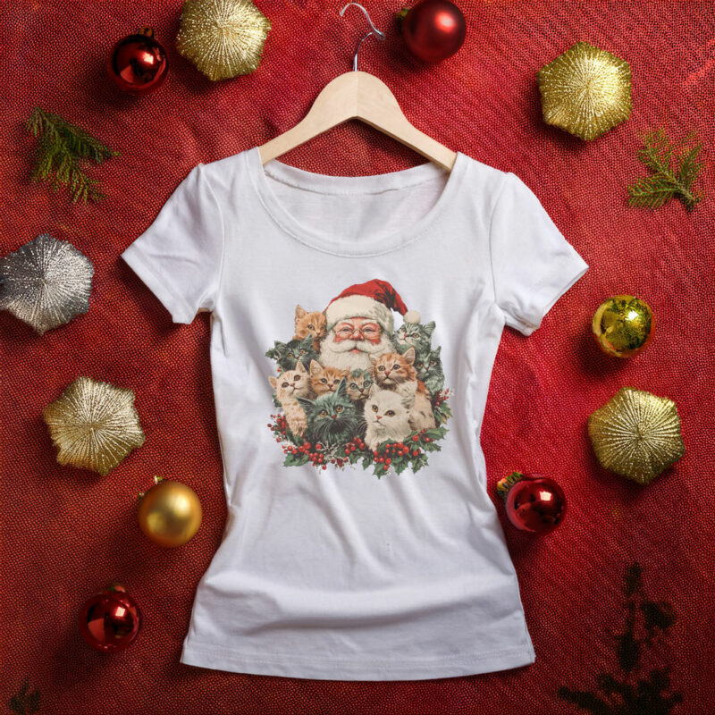 Retro Santa Claus & Kittens Christmas Winter 90s Sweatshirt